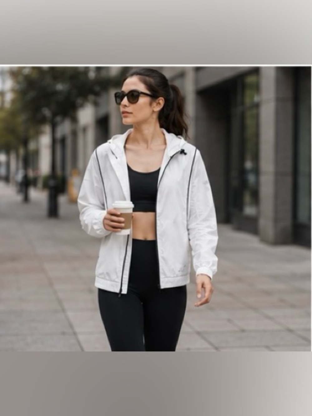NWT BCG Women’s Running Jacket White Hooded Lightweight Performance Windbreaker